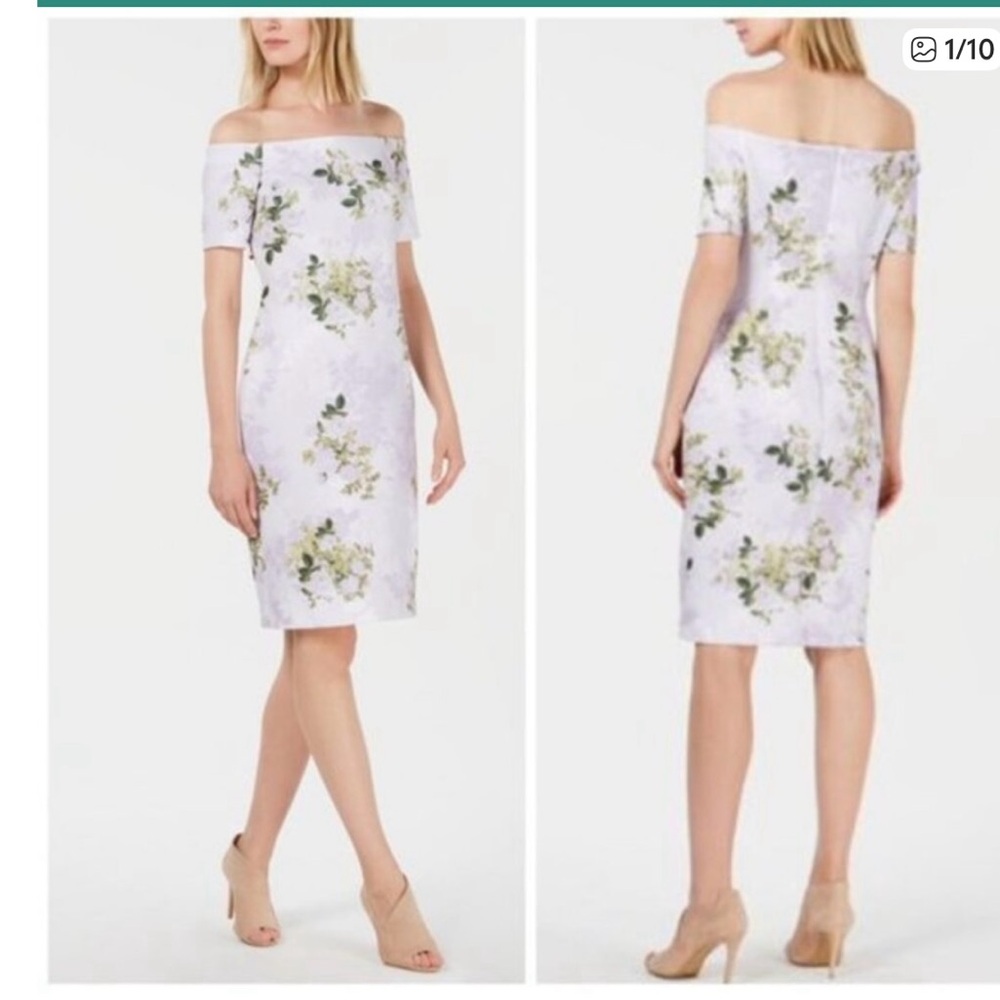 Calvin Klein White Floral Off-Shoulder Midi Dress